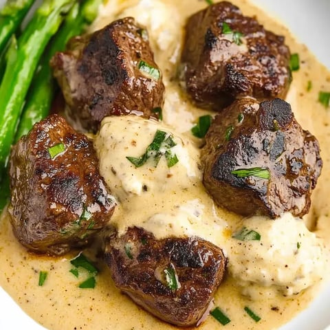 Ein Teller mit Knoblauchbutter-Steak-Happen.