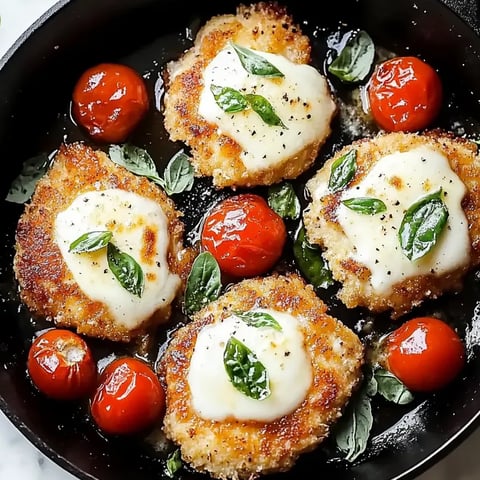 Eine Pfanne mit italienischen Basilikum-Hähnchenschnitzeln.