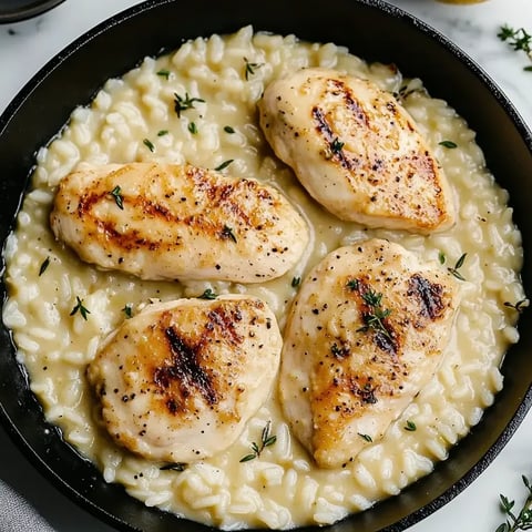 Ein Gericht aus Hähnchen mit Reis und Parmesankäse.