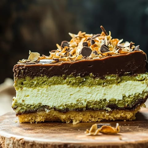 Ein Stück Schokoladenkäsekuchen mit Nüssen als Topping.