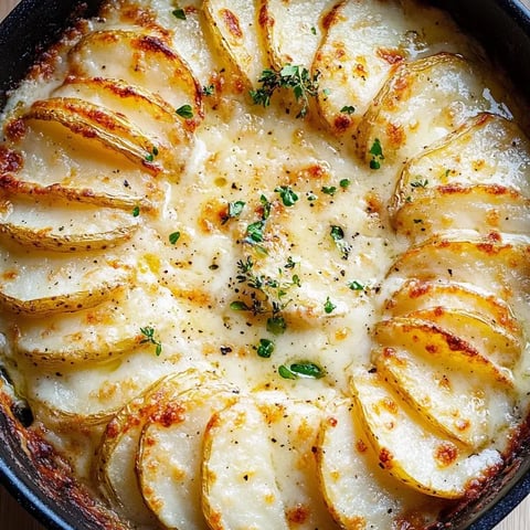 Eine Nahaufnahme eines köstlichen Kartoffelgratins.