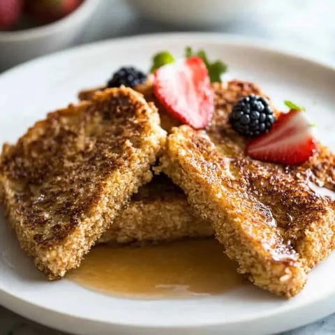 French Toast mit Erdbeeren und Blaubeeren.
