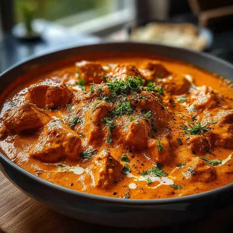 Eine Schüssel Hähnchen Tikka Masala.