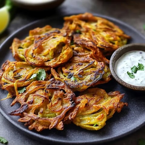 Ein Teller mit indischen Zwiebel-Bhajis.