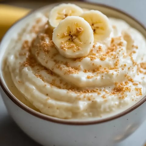 Eine Schüssel Quark mit Bananen obendrauf.