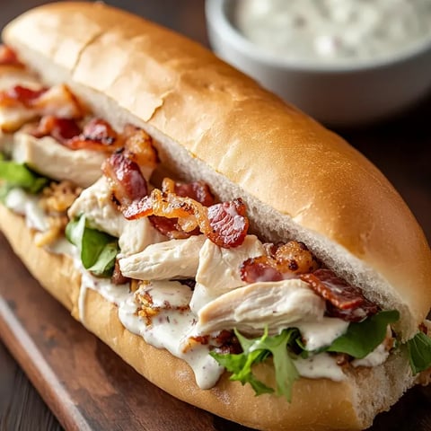 Ein Sandwich mit Speck und Hähnchen.
