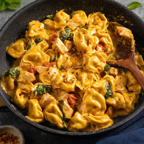 Ein köstliches Gericht aus Hähnchen-Tortellini.