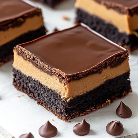 Ein Stück Buckeye Brownie mit glänzender Ganache.