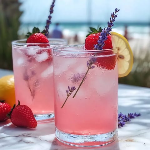 Zwei Gläser pinke Lavendel-Limonade.