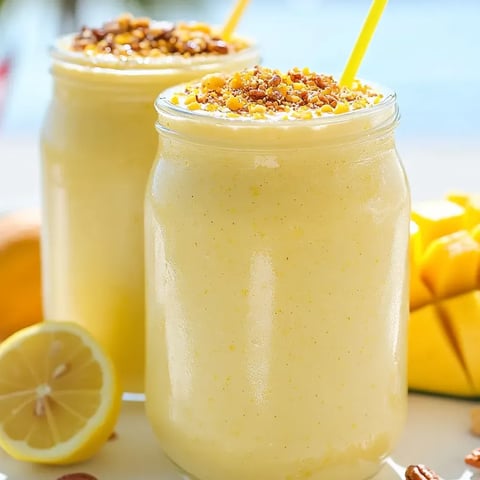 Zwei Gläser mit Zitronen-Smoothie.