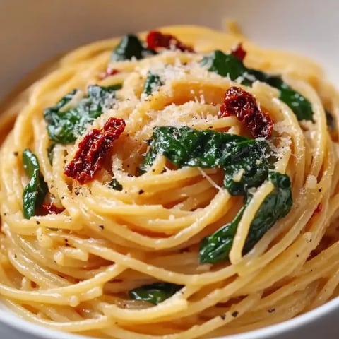 Eine Schüssel Pasta mit Spinat und Käse.