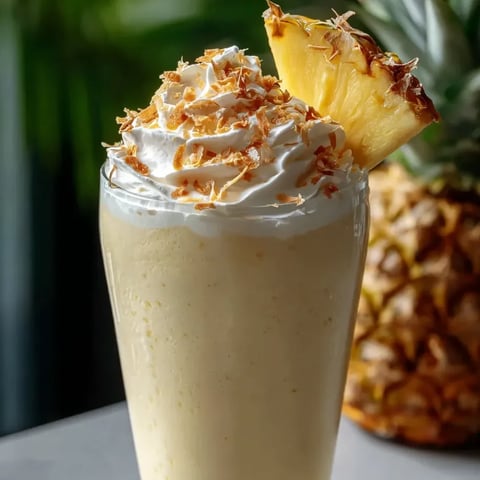 Ein Glas Ananas-Whip mit einer Ananasscheibe oben drauf.