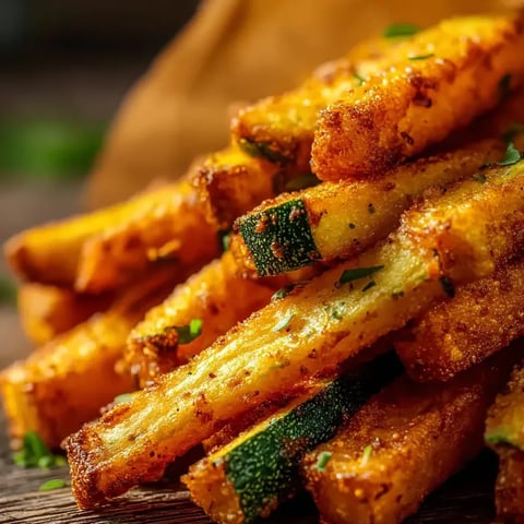 Ein Stapel knusprig gebratene Zucchini.