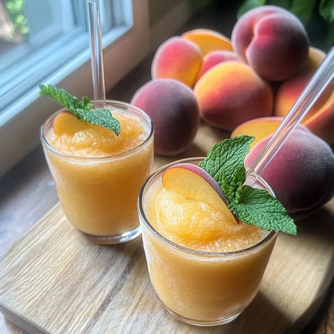 Zwei Gläser Pfirsichsaft mit Minze.
