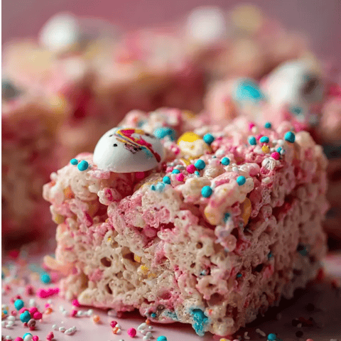 Ein Stück Kuchen mit Marshmallow oben drauf.