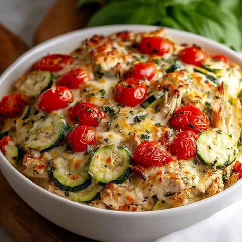 Eine Schüssel mit Tomaten und Zucchini.