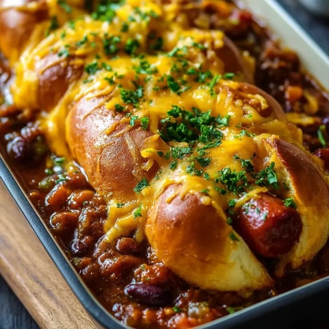 Teller mit Hotdog auf Chili.