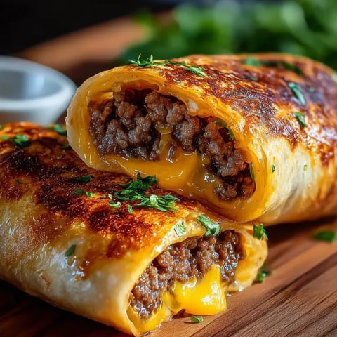 Zwei mit Fleisch gefüllte Burritos auf einem Tisch.