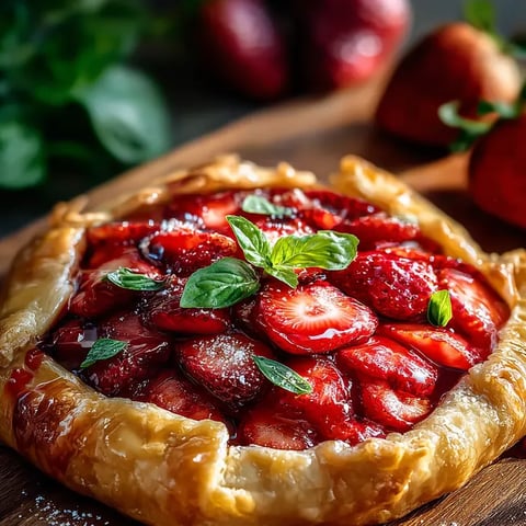 Eine Tarte mit Erdbeeren und Minze.
