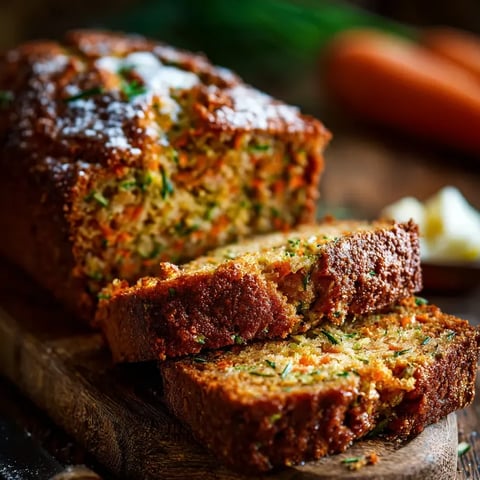 Ein Stück Karottenbrot auf einem Holztisch.