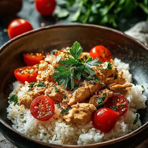 Ein Schüssel mit Rice und Tomaten.