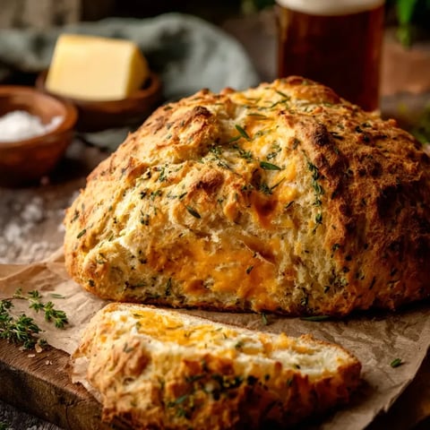 Ein Baguette mit Zwiebeln und Käse auf einem Tisch.