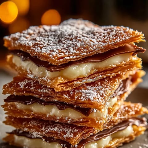 Eine Schicht aus Schokolade und Schaumkäse auf einer Platte.