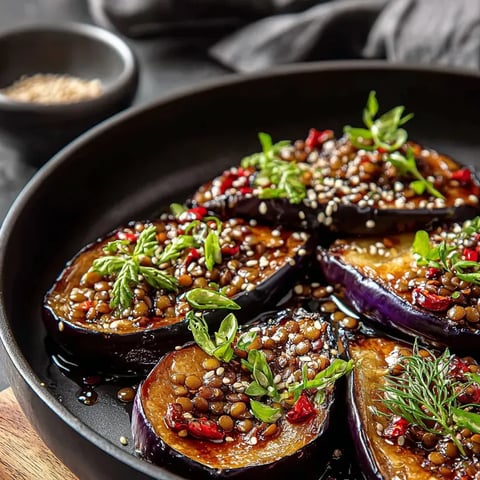 Eine Schüssel mit frisch zubereiteten, frisch zerkleinerten und frisch zerkrümelten Tomaten, die mit Sesamkörnern und Kräutern garniert sind.