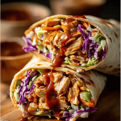 Ein Sandwich mit Sauce auf einer Holzplatte.