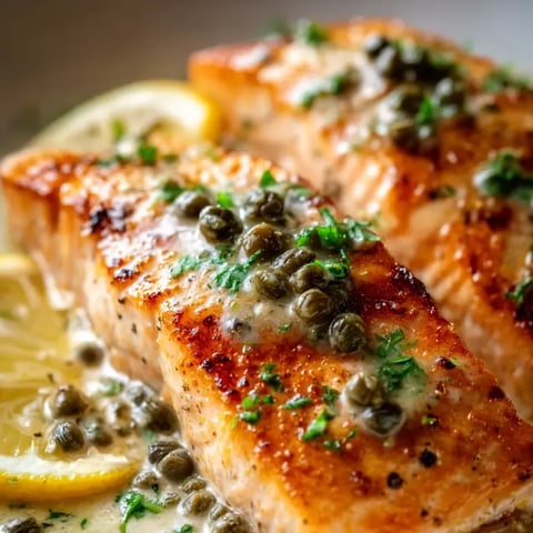 Eine prägnante Bildbeschreibung auf Deutsch lautet: "Salmon mit Zwiebeln und Koriander in einer Sauce auf einem Teller.
