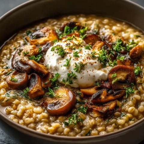 Ein Schälchen mit Müesli, Mushrooms, Parsley und Eierlien.