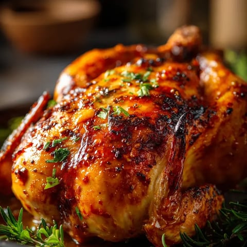 Ein ganzes, gebratenes, mit Gewürzen geschmacksvolles Chicken, das auf einem Teller mit Gewürzen serviert wird.