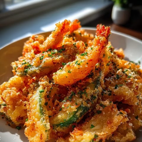 Ein weißer Teller mit frisch zubereiteten, frittierten Zucchini-Krautchen.