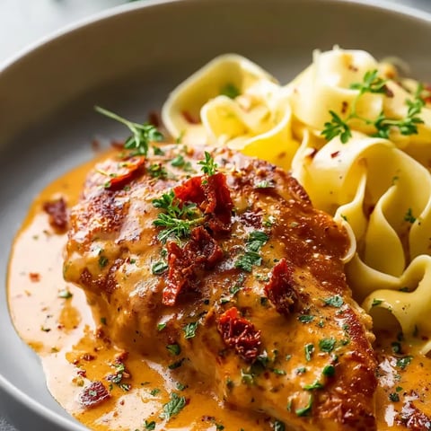 Ein Plate mit gegrilltem Fleisch, Pasta und Zwiebeln.