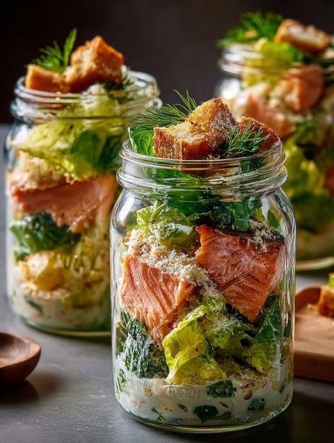 Lachs Caesar Salat Gläser