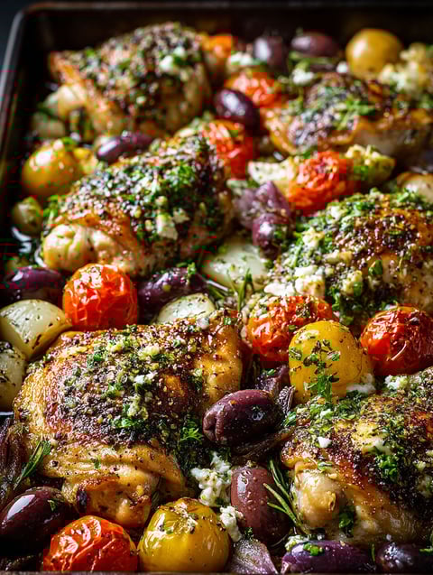 Ein leckeres mediterranes Huhn vom Backblech.