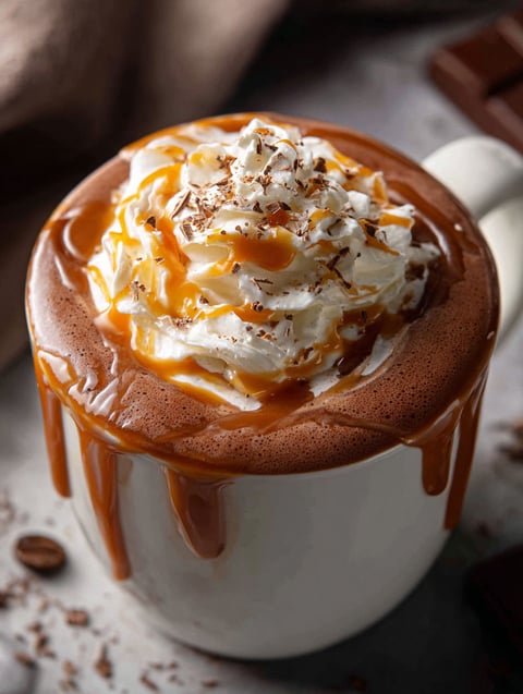 Eine Tasse Karamell Schoko Getränk