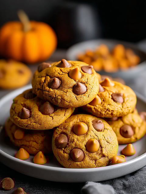 Ein Teller voller Kürbis-Butterscotch Cookies.