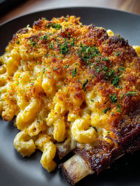 Rippchen mit Mac and Cheese drauf