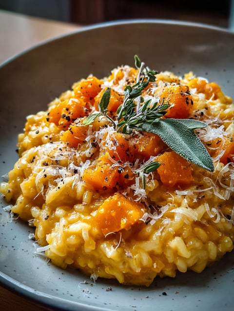 Ein cremiges Risotto mit geröstetem Butternut Kürbis.