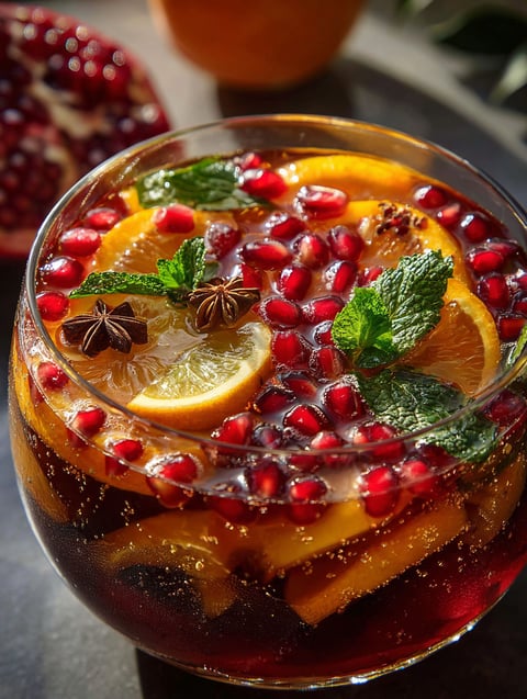 Ein Glas mit Fruchtsaft und Zitronenscheibe drin.