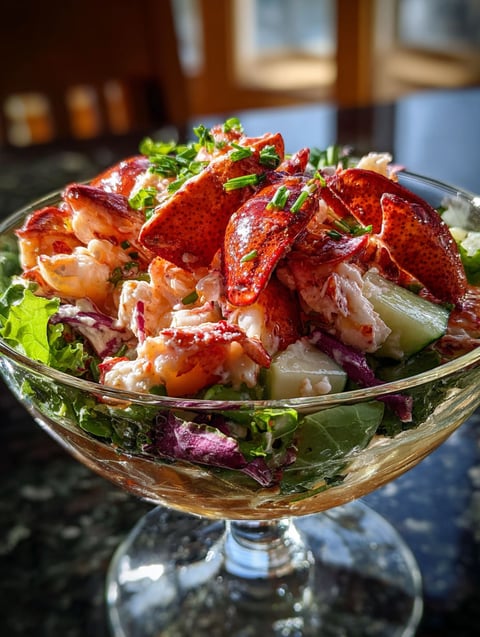 Leckeres Gericht mit Hummer und Gemüse.