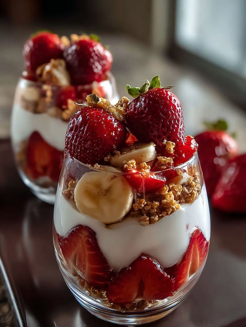 Leckeres Gericht mit Joghurt und Erdbeeren.